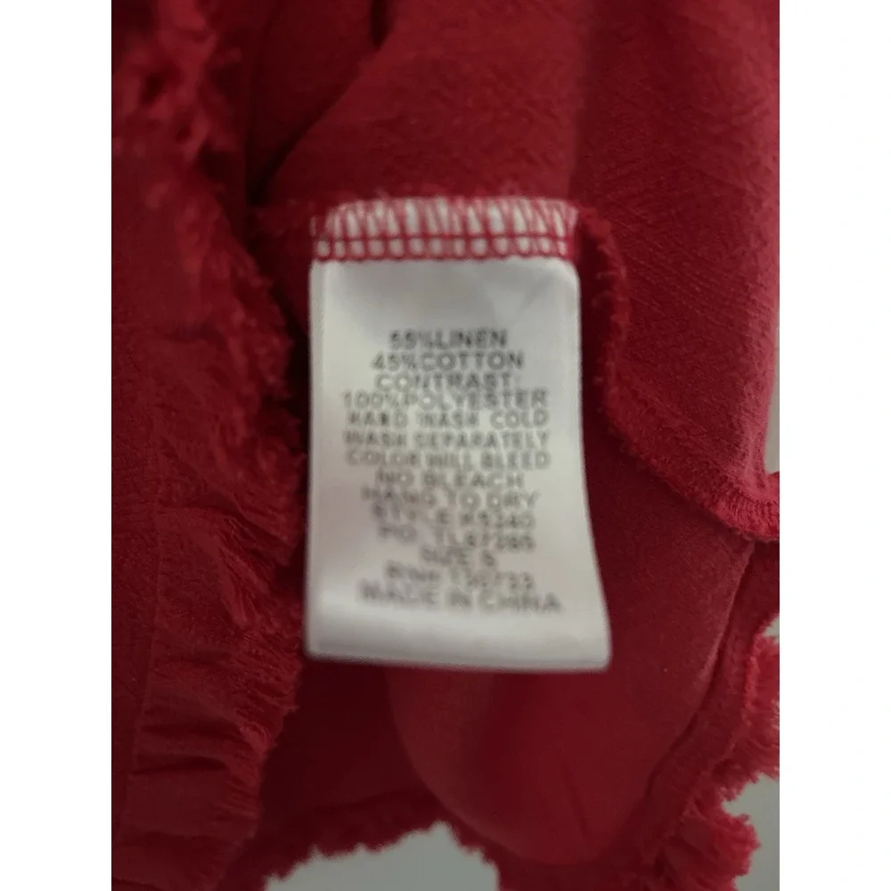 Umgee‎ Red Linen Blend Dress Women S Frayed Hem Boho Lagenlook Relaxed Fit